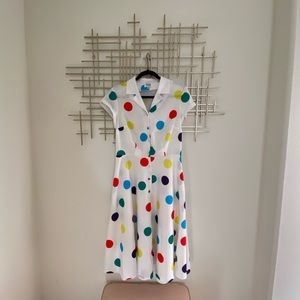 Unique Vintage Rainbow Polka Dot Swing Dress Sz M
